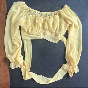 Yellow puff sleeve top with tie back